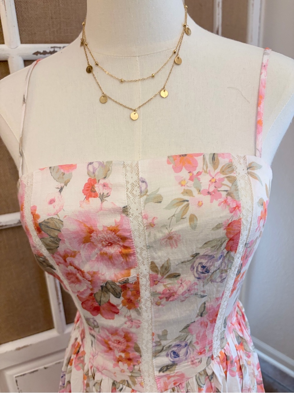 Altar’d State NWT Floral Corset Midi Dress Cottagecore Romantic Lace Trim Small